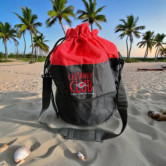 Disney Handbags - Disney Cruise Line DCL Castaway Club Red Black Drawstring Duffle Sack Bag NEW